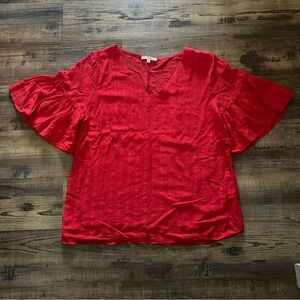 Skies Are Blue Womens Red Short Sleeve Pleated Blouse Size Small